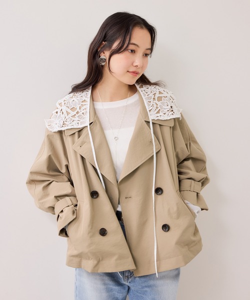 VIS（ビス）の「ショートトレンチコート/UVケア・撥水・花粉ガード（トレンチコート・レディース・ネイビー/ベージュ系その他・FREE）」の9枚目の写真