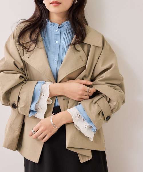 VIS（ビス）の「ショートトレンチコート/UVケア・撥水・花粉ガード（トレンチコート・レディース・ネイビー/ベージュ系その他・FREE）」の14枚目の写真