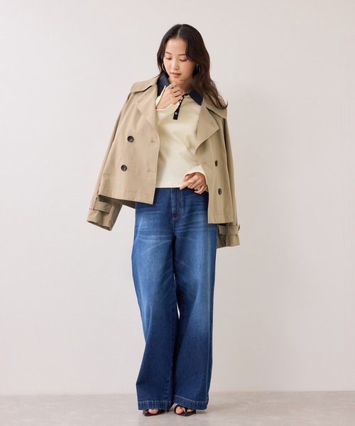 VIS（ビス）の「ショートトレンチコート/UVケア・撥水・花粉ガード（トレンチコート・レディース・ネイビー/ベージュ系その他・FREE）」の15枚目の写真