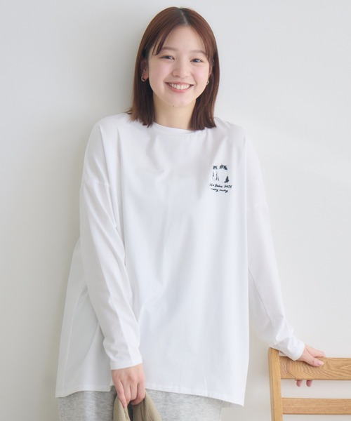 meeny miny(ミーニーマイニー)の「【meeny miny】CAT & BAKES 9456『ドキッ』ロンT(Tシャツ/カットソー・レディース・チャコールグレー/ホワイト/カーキ・M-L/S-M)」の2枚目の写真
