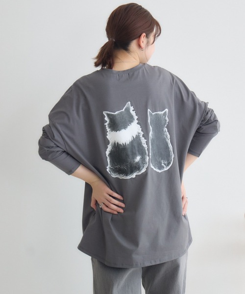 meeny miny(ミーニーマイニー)の「【meeny miny】CAT & BAKES 9456『ドキッ』ロンT(Tシャツ/カットソー・レディース・チャコールグレー/ホワイト/カーキ・M-L/S-M)」の3枚目の写真