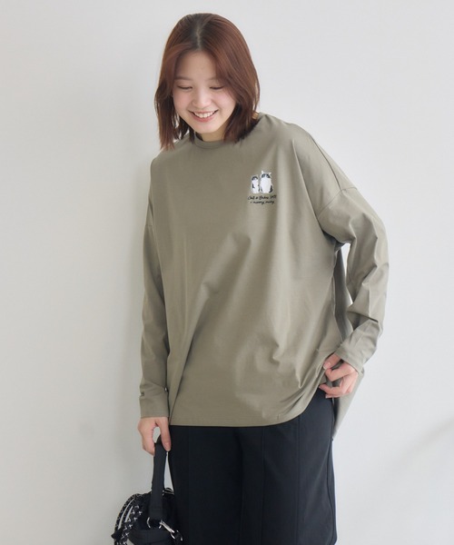 meeny miny(ミーニーマイニー)の「【meeny miny】CAT & BAKES 9456『ドキッ』ロンT(Tシャツ/カットソー・レディース・チャコールグレー/ホワイト/カーキ・M-L/S-M)」の7枚目の写真