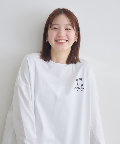 meeny miny(ミーニーマイニー)の「【meeny miny】CAT & BAKES 9456『ドキッ』ロンT(Tシャツ/カットソー・レディース・チャコールグレー/ホワイト/カーキ・M-L/S-M)」の17枚目の写真