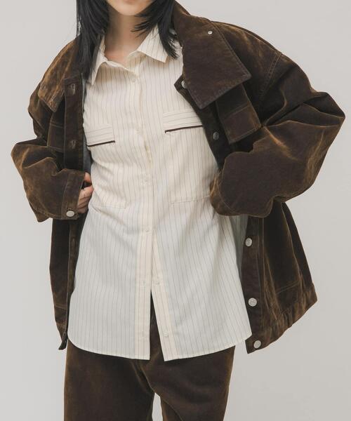 KBF(ケイビーエフ)の「ストライプBIGシャツ(シャツ/ブラウス・レディース・ブラウン/アイボリー・ONE)」の1枚目の写真