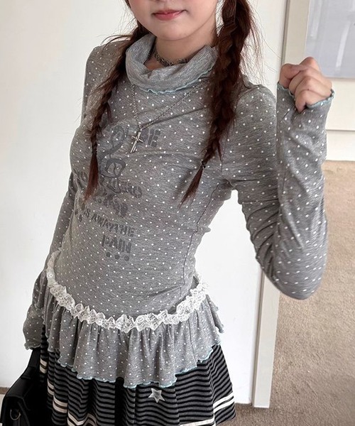 CERCA(チェルカ)の「Nia(ニア)/【ウィッシュコアアイテム】ドット柄 ペプラムトップス(Tシャツ/カットソー・レディース・グレー・MEDIUM)」の6枚目の写真