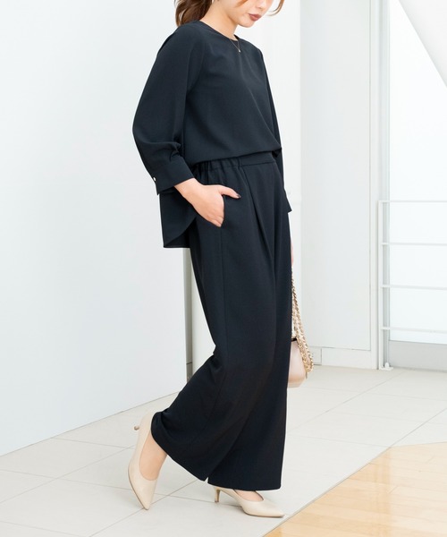 STRAWBERRY-FIELDS（ストロベリーフィールズ）の「マルチツイル_ラウンドネックブラウス（ビジネスシャツ・レディース・ブラック/オフホワイト/ネイビー・2）」の12枚目の写真