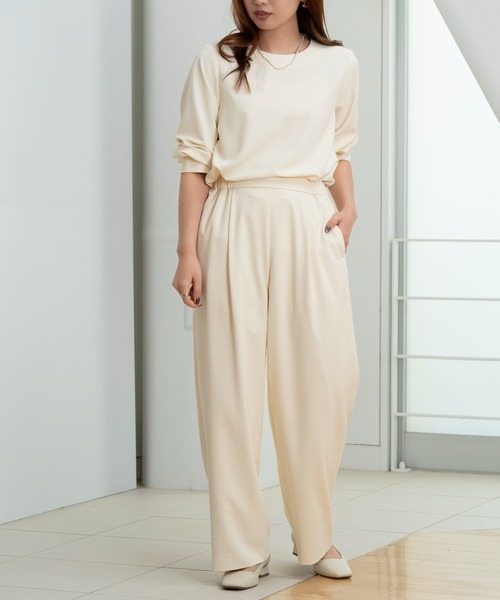 STRAWBERRY-FIELDS（ストロベリーフィールズ）の「マルチツイル_ラウンドネックブラウス（ビジネスシャツ・レディース・ブラック/オフホワイト/ネイビー・2）」の9枚目の写真