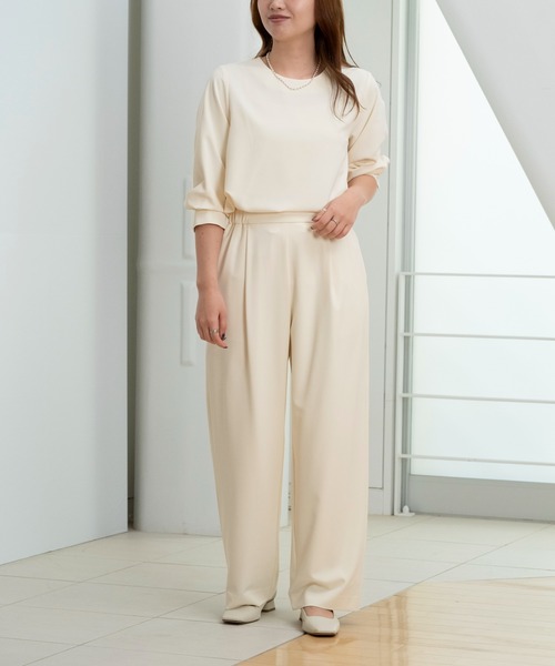 STRAWBERRY-FIELDS（ストロベリーフィールズ）の「マルチツイル_ラウンドネックブラウス（ビジネスシャツ・レディース・ブラック/オフホワイト/ネイビー・2）」の10枚目の写真