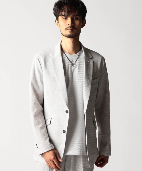 NICOLE CLUB FOR MEN(ニコルクラブフォーメン)の「ワッフルサッカープリント2Bジャケット(テーラードジャケット・メンズ・シルバーグレー/グレー系/ブラック・MEDIUM/LARGE/X-LARGE)」の2枚目の写真