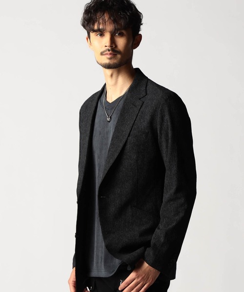 NICOLE CLUB FOR MEN(ニコルクラブフォーメン)の「ワッフルサッカープリント2Bジャケット(テーラードジャケット・メンズ・シルバーグレー/グレー系/ブラック・MEDIUM/LARGE/X-LARGE)」の1枚目の写真