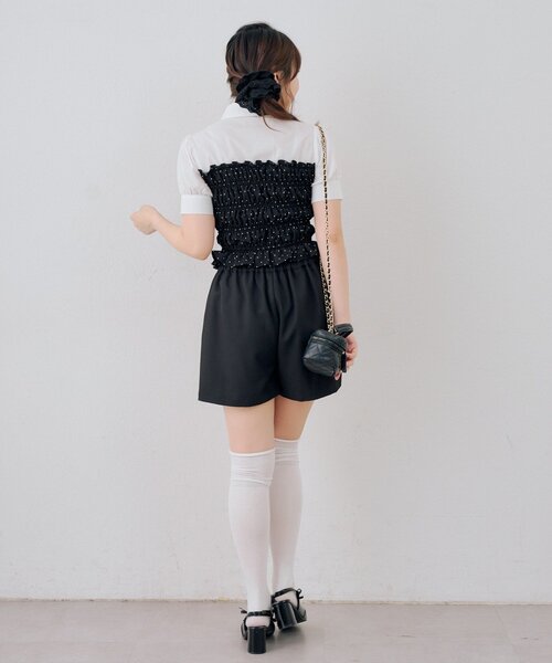 continuer de NICE CLAUP(コンティニューデナイスクラップ)の「前開きシャーリングフリルブラウス(シャツ/ブラウス・レディース・チェック/ドット/その他11/ブラック・FREE)」の20枚目の写真