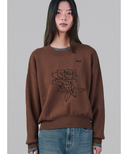 ANNEHEARTS（アンハーツ）の「Rose Sketch Round Knit Brown（ニット/セーター・レディース・その他・FREE）」の2枚目の写真