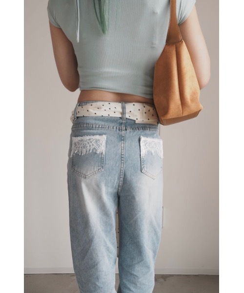 SALTMINT（ソルトミント）の「Mood Lace Denim Pants（デニムパンツ・レディース・ライトブルー・S/M/L/XL）」の8枚目の写真
