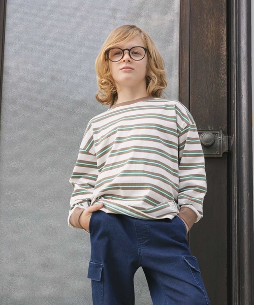 GLOBAL WORK（グローバルワーク）の「ヘビロッTEEボーダー長袖/637853（Tシャツ/カットソー・キッズ・グリーン系その他4/ダークブラウン・140cm/160cm/130cm/150cm）」の2枚目の写真