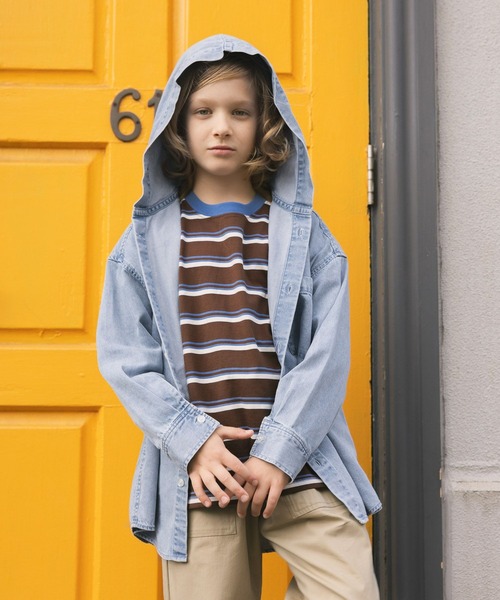 GLOBAL WORK（グローバルワーク）の「ヘビロッTEEボーダー長袖/637853（Tシャツ/カットソー・キッズ・グリーン系その他4/ダークブラウン・140cm/160cm/130cm/150cm）」の6枚目の写真