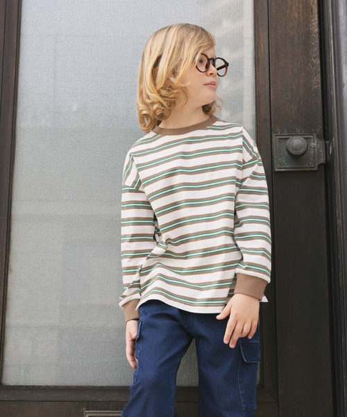 GLOBAL WORK（グローバルワーク）の「ヘビロッTEEボーダー長袖/637853（Tシャツ/カットソー・キッズ・グリーン系その他4/ダークブラウン・140cm/160cm/130cm/150cm）」の22枚目の写真