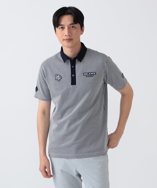 BEAMS GOLF(ビームスゴルフ)の「PURPLE LABEL / スフィダンテ ストライプ サッカー ポロシャツ(ポロシャツ・メンズ・ネイビー/ブラウン・L/M/XL/S)」の2枚目の写真