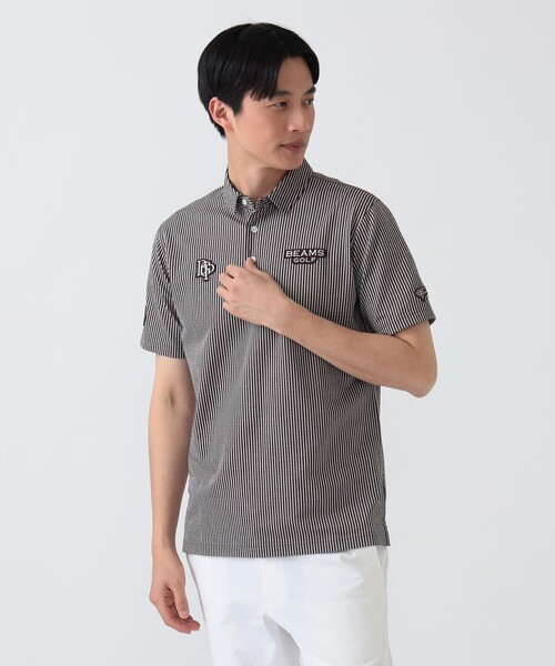 BEAMS GOLF(ビームスゴルフ)の「PURPLE LABEL / スフィダンテ ストライプ サッカー ポロシャツ(ポロシャツ・メンズ・ネイビー/ブラウン・L/M/XL/S)」の1枚目の写真