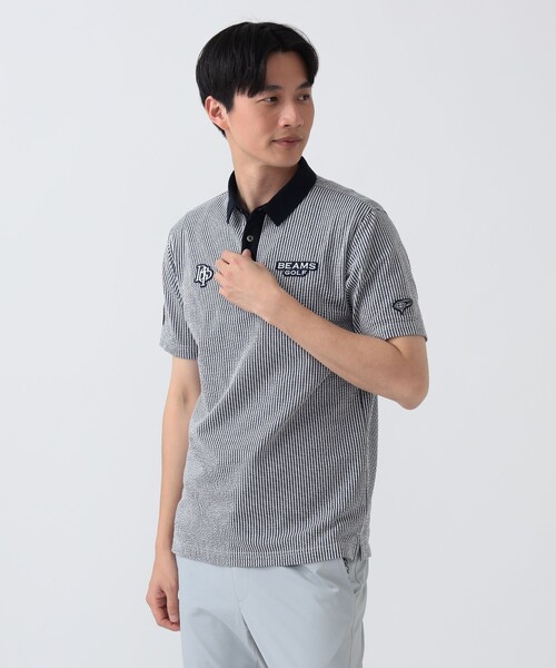 BEAMS GOLF(ビームスゴルフ)の「PURPLE LABEL / スフィダンテ ストライプ サッカー ポロシャツ(ポロシャツ・メンズ・ネイビー/ブラウン・L/M/XL/S)」の7枚目の写真
