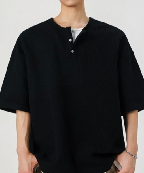 link lot（リンクロット）の「フェイクレイヤードダブルヘンリーネック無地T（Tシャツ/カットソー・メンズ・ブラック/グレー・L/M）」の6枚目の写真
