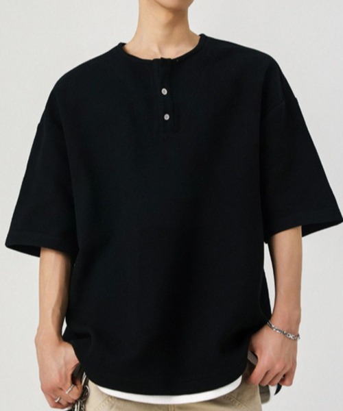 link lot（リンクロット）の「フェイクレイヤードダブルヘンリーネック無地T（Tシャツ/カットソー・メンズ・ブラック/グレー・L/M）」の4枚目の写真