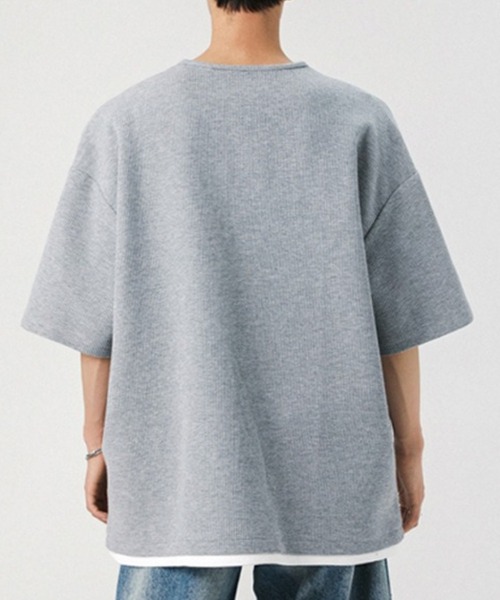 link lot（リンクロット）の「フェイクレイヤードダブルヘンリーネック無地T（Tシャツ/カットソー・メンズ・ブラック/グレー・L/M）」の10枚目の写真