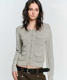 SUNBURNPROJECT（サンバーンプロジェクト）の「MULTI POCKET CROP CARDIGAN, GRAY（ニット/セーター）」