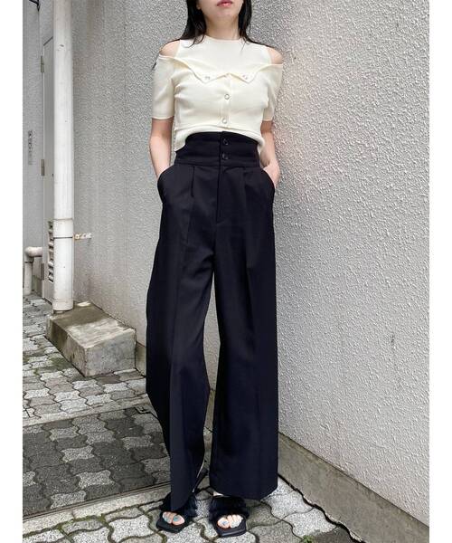 MURUA（ムルーア）の「【接触冷感】ハイウエストセンプレワイドパンツ【セットアップ着用可】（スラックス・レディース・ブルー/ベージュ/グレー/ブラック・2/1）」の8枚目の写真