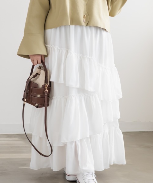 CLETTE（クレット）の「CLETTEオリジナルアシメラッフルスカート（スカート・レディース・オフホワイト/ピンク/ブラック・4L/3L/LL）」の3枚目の写真