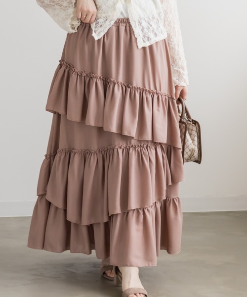 CLETTE（クレット）の「CLETTEオリジナルアシメラッフルスカート（スカート・レディース・オフホワイト/ピンク/ブラック・4L/3L/LL）」の2枚目の写真