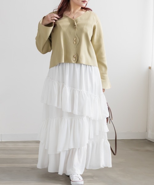 CLETTE（クレット）の「CLETTEオリジナルアシメラッフルスカート（スカート・レディース・オフホワイト/ピンク/ブラック・4L/3L/LL）」の5枚目の写真