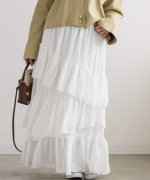 CLETTE（クレット）の「CLETTEオリジナルアシメラッフルスカート（スカート・レディース・オフホワイト/ピンク/ブラック・4L/3L/LL）」の4枚目の写真