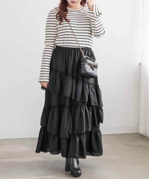 CLETTE（クレット）の「CLETTEオリジナルアシメラッフルスカート（スカート・レディース・オフホワイト/ピンク/ブラック・4L/3L/LL）」の12枚目の写真