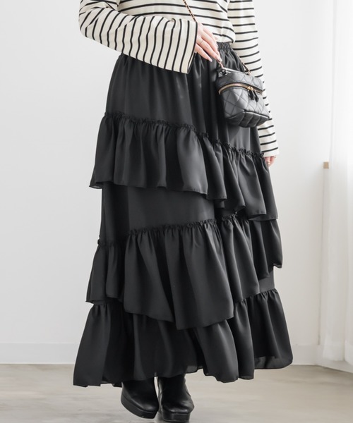 CLETTE（クレット）の「CLETTEオリジナルアシメラッフルスカート（スカート・レディース・オフホワイト/ピンク/ブラック・4L/3L/LL）」の11枚目の写真