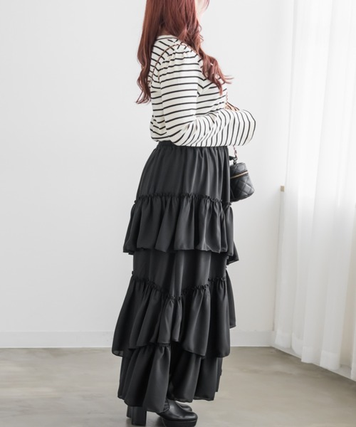 CLETTE（クレット）の「CLETTEオリジナルアシメラッフルスカート（スカート・レディース・オフホワイト/ピンク/ブラック・4L/3L/LL）」の13枚目の写真