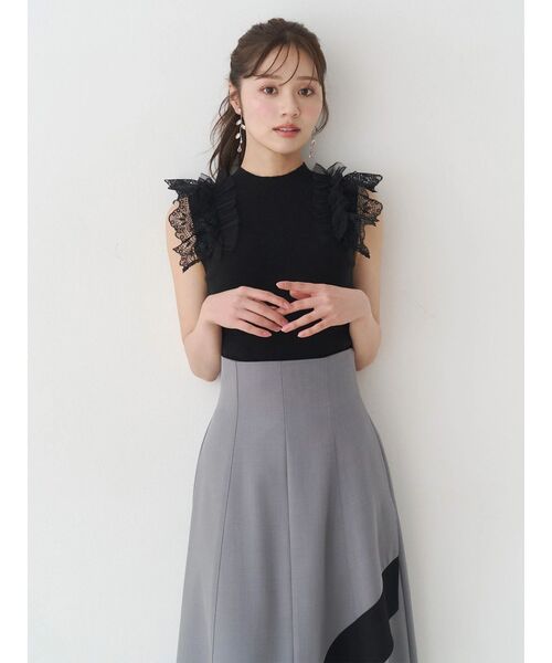 MERCURYDUO(マーキュリーデュオ)の「異素材フリルボトルニット(ニット/セーター・レディース・ブラック/オフホワイト/ミント・FREE)」の9枚目の写真