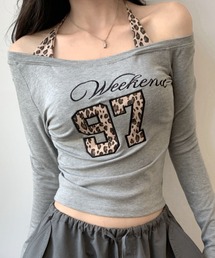 レオパードロゴプリントTシャツ