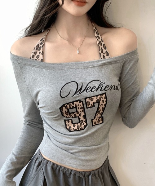 Sibra(シブラ)の「レオパードロゴプリントTシャツ(Tシャツ/カットソー・レディース・グレー/ホワイト/ピンク/ブルー・M)」の6枚目の写真