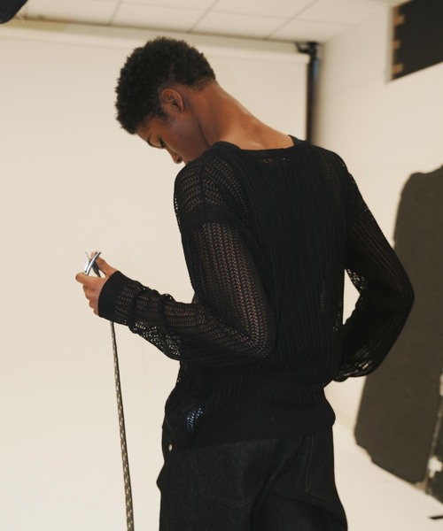 NOCTO ARCHIVE(ノクトアーカイブ)の「NOCTO ARCHIVE/ノクト アーカイブ Mesh Knit Pullover(ニット/セーター・メンズ・ブラック/チャコールグレー/ホワイト系その他・FREE)」の6枚目の写真