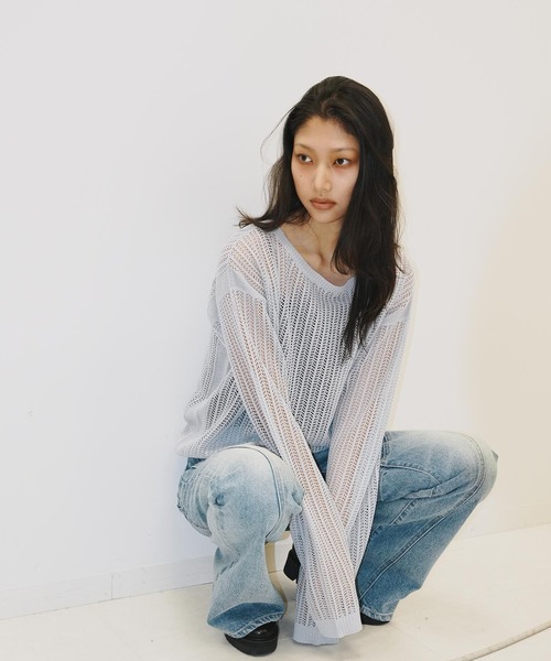 NOCTO ARCHIVE(ノクトアーカイブ)の「NOCTO ARCHIVE/ノクト アーカイブ Mesh Knit Pullover(ニット/セーター・メンズ・ブラック/チャコールグレー/ホワイト系その他・FREE)」の8枚目の写真