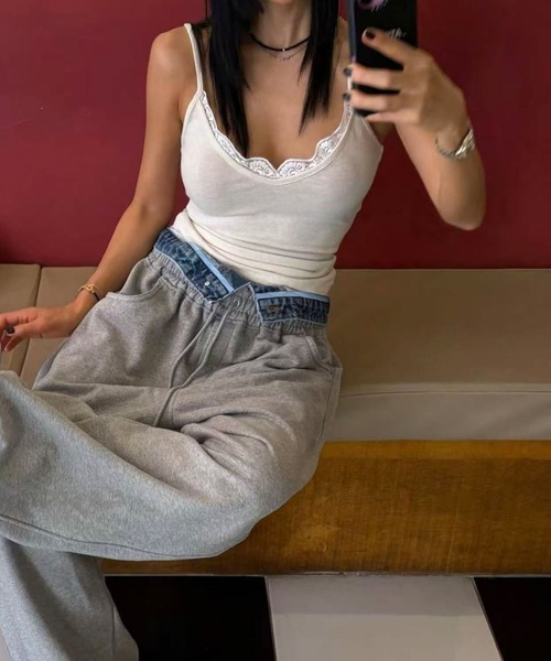 LAFFMO（ラフモ）の「デニムウエスト切り替えスウェットパンツ（その他パンツ・レディース・グレー/ブラック・F）」の3枚目の写真