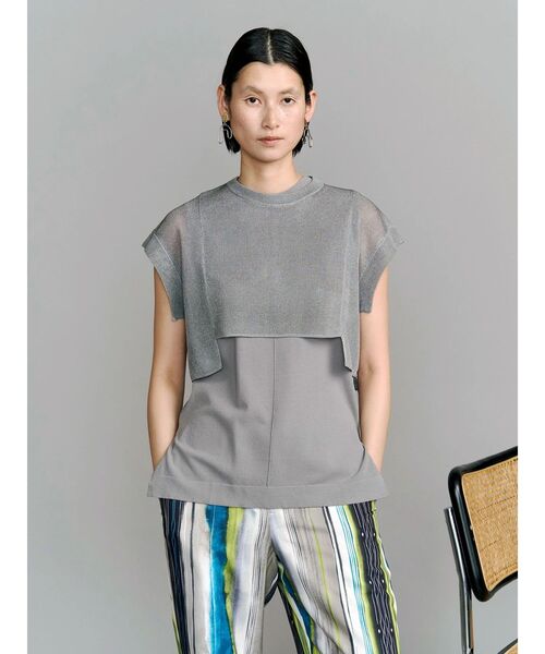 UN3D.（アンスリード）の「SHEER SHORT KT TOP / シアーショートニットトップ（ニット/セーター・レディース・グレー/ブラック/ホワイト・FREE）」の4枚目の写真