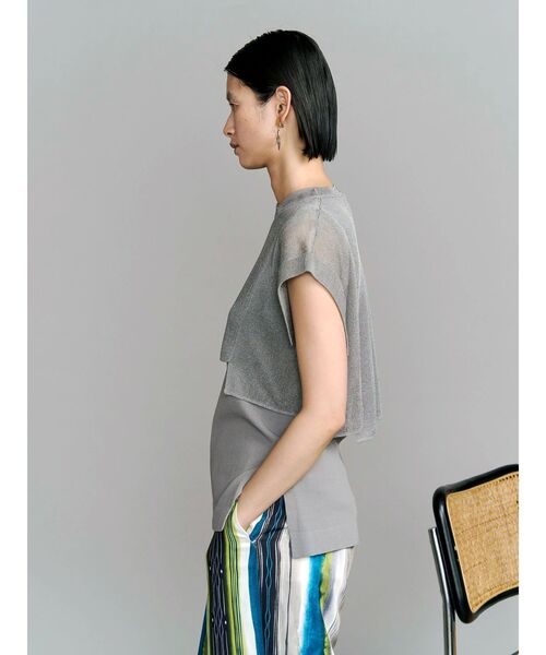 UN3D.（アンスリード）の「SHEER SHORT KT TOP / シアーショートニットトップ（ニット/セーター・レディース・グレー/ブラック/ホワイト・FREE）」の5枚目の写真