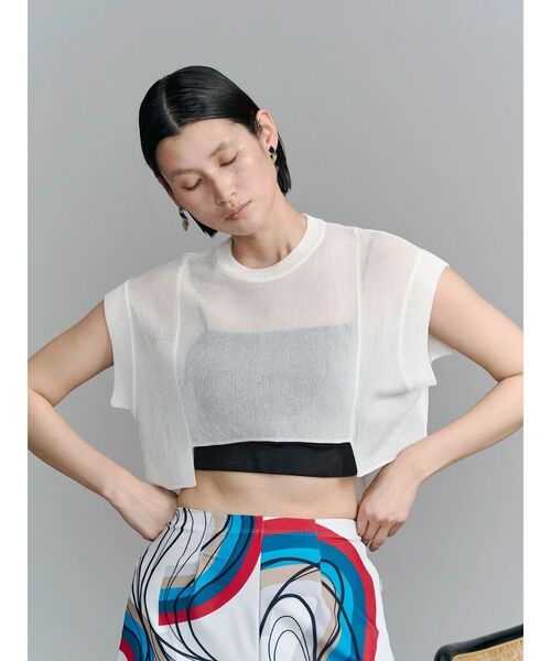 UN3D.（アンスリード）の「SHEER SHORT KT TOP / シアーショートニットトップ（ニット/セーター・レディース・グレー/ブラック/ホワイト・FREE）」の2枚目の写真