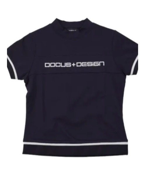 DOCUS(ドゥーカス)の「DOCUS (ドゥーカス) ゴルフウェア モックネック シャツ レディース 半袖 ハイネック ロゴ プリント ラインデザイン(スウェット・レディース・オフホワイト/ピンク/ネイビー・MEDIUM)」の2枚目の写真