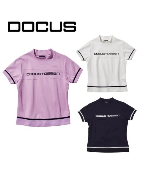 DOCUS(ドゥーカス)の「DOCUS (ドゥーカス) ゴルフウェア モックネック シャツ レディース 半袖 ハイネック ロゴ プリント ラインデザイン(スウェット・レディース・オフホワイト/ピンク/ネイビー・MEDIUM)」の10枚目の写真