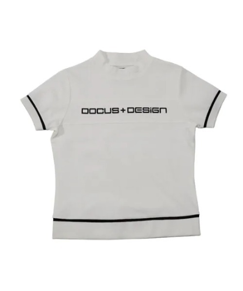 DOCUS(ドゥーカス)の「DOCUS (ドゥーカス) ゴルフウェア モックネック シャツ レディース 半袖 ハイネック ロゴ プリント ラインデザイン(スウェット・レディース・オフホワイト/ピンク/ネイビー・MEDIUM)」の11枚目の写真