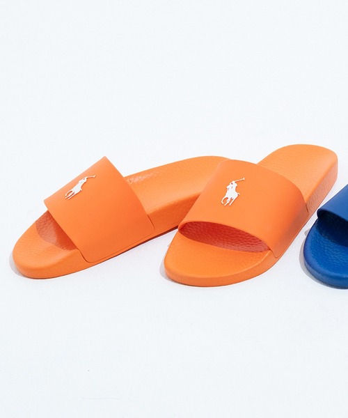 POLO RALPH LAUREN(ポロ ラルフ ローレン)の「ポロ ラルフ ローレン ウィメンズ POLO SLIDE ポロ スライド サンダル(サンダル・レディース・オレンジ/ブルー・70/60/50)」の1枚目の写真