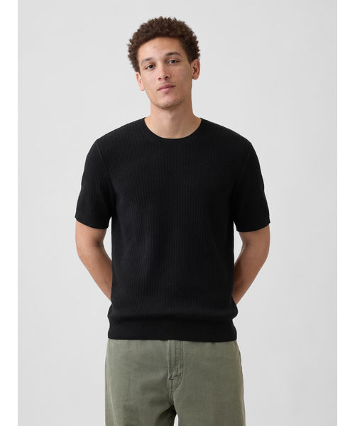 GAP(ギャップ)の「リブ クルーネック ニットTシャツ(ニット/セーター・メンズ・ブラック・M/L)」の1枚目の写真