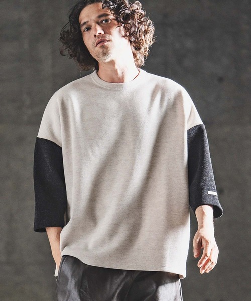 GLIMCLAP（グリムクラップ）の「mlt5656- Melange Rib-Bonded 3-4 Sleeve T-shirt 7分袖Tシャツ(202-056-gls-cg)（Tシャツ/カットソー・メンズ・ブラック×ホワイト/オフホワイト/ホワイト×ブラック/ブラック・S/M/L）」の6枚目の写真
